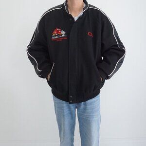Vintage Canada Sportswear Black 100% Wool And Leather Embroidered CN Jacket XL